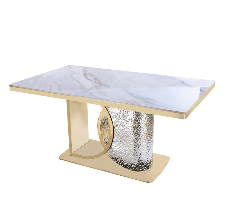 Louis Modern Hammered Design Dining Table, Sintered Stone Top , Black, Grey Or White
