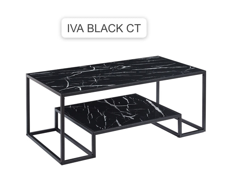 Ivy Coffee Table With Bottom Shelf In White , Black And Grey