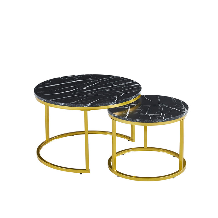Circle / Round Coffee Table or Set of 2 Side Table or Nesting Table with Gold or Black Frame and MDF Top, for Living Room, Bedroom, Balcony