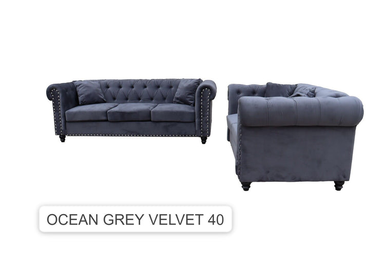 7Star Ocean Chesterfield Style Sofa Set 3+2 Seater Armchair In Velvet , Faux Leather In Various Colours