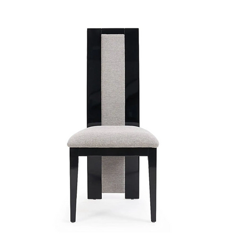 Raphael 2Pc Modern High Back Dining Chair, Grey Fabric, High Gloss Wood