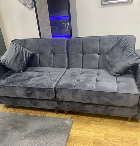 7star Zeyton Sofa bed in Black, Grey in Velvet Clic clac 3 Seater Sofabed with Storage & Free 2 Cushions