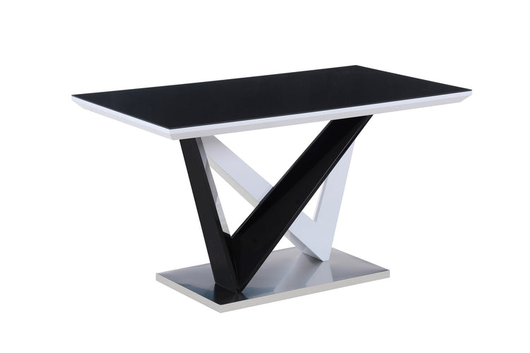 Eagle High Gloss Wood Dining & Coffee Table With Glass top/bottom Black-white or Grey-white glass stainless steel base