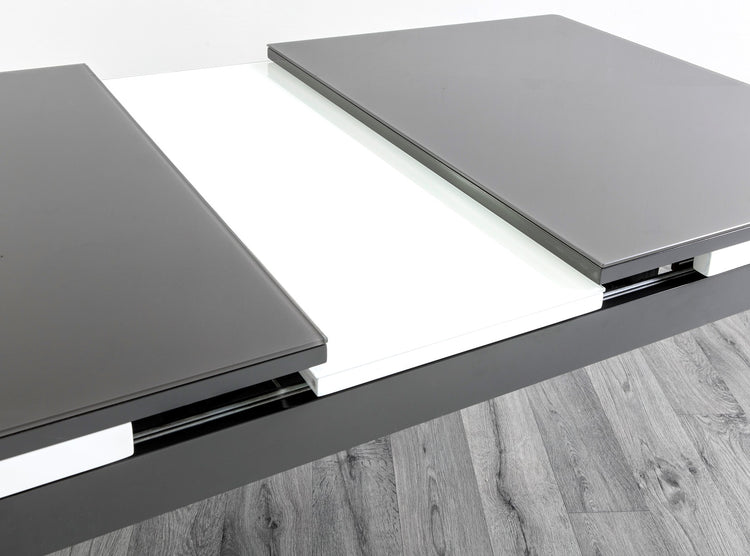 HUSTY-semi extendable glass DINING TABLE in -GREY/WHITE, BLACK/WHITE, WHITE/BLACK for restaurants and homes