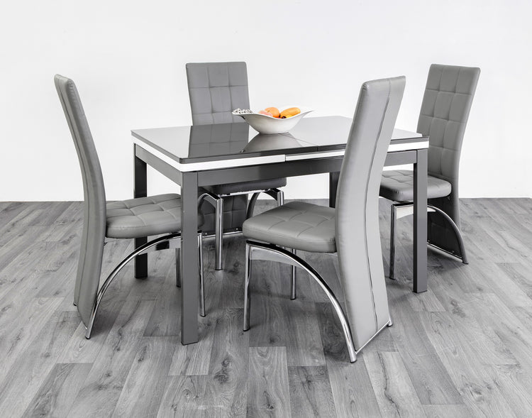 HUSTY-semi extendable glass DINING TABLE in -GREY/WHITE, BLACK/WHITE, WHITE/BLACK for restaurants and homes