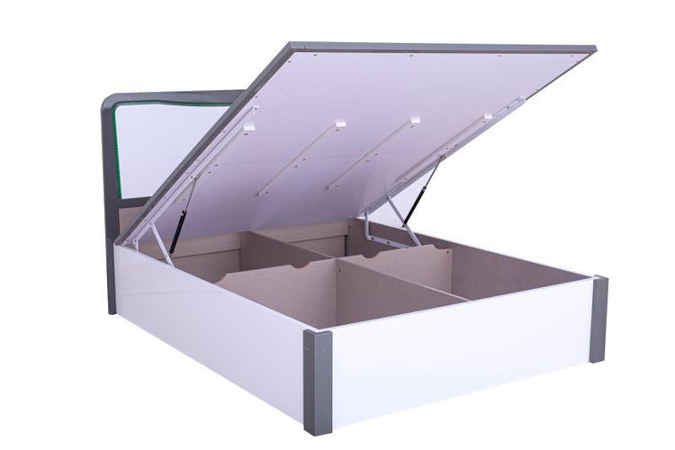 7 STAR LED White-grey Nick Bed High Gloss Luxury With Storage Ottoman Bed in Double and King size Dresser Bedside Avaialble