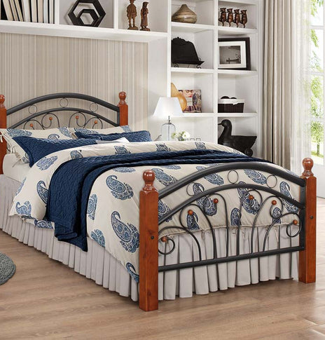 Ps102-Metal Frame Bed with Wooden Legs- Dirty Oak and White