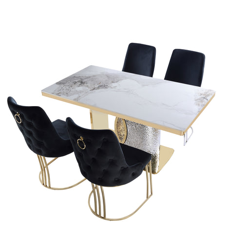 Louis Modern Hammered Design Dining Table, Sintered Stone Top , Black, Grey Or White