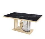 Louis Modern Hammered Design Dining Table, Sintered Stone Top , Black, Grey Or White