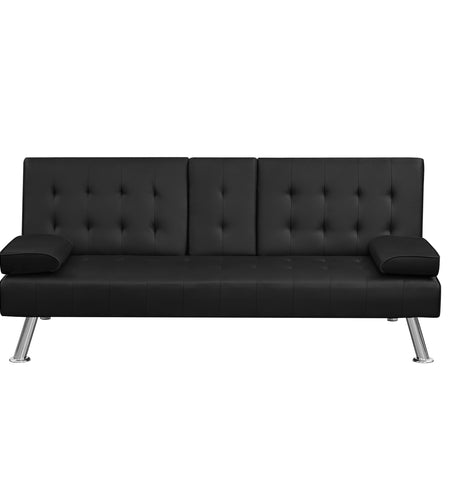 James Modern Convertible Sofabed with Cupholder – Black PU & Grey Fabric