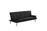 James Modern Convertible Sofabed with Cupholder – Black PU & Grey Fabric