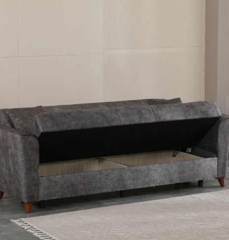 7star Donence Sofabed in Grey in Suede Clic clac 3 Seater Sofabed with Storage & Free 2 Cushions