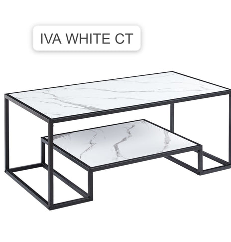 Ivy  Coffee Table With Bottom Shelf In White , Black And Grey