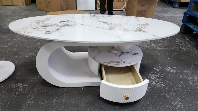 Florida Modern Stone-Top Coffee Table With Storage – White, Grey