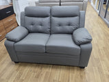 Clara 3+2 Seater Sofa Set, Black & Grey PU Leather, Modern Living Room Couch Set, Comfortable High-Back Design