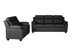 Clara 3+2 Seater Sofa Set, Black & Grey PU Leather, Modern Living Room Couch Set, Comfortable High-Back Design