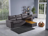 7star Cansas Corner Sofa bed in Black, Grey or Blue In  fabric Foldout Sofabed with Ottoman Storage