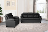 Clara 3+2 Seater Sofa Set, Black & Grey PU Leather, Modern Living Room Couch Set, Comfortable High-Back Design