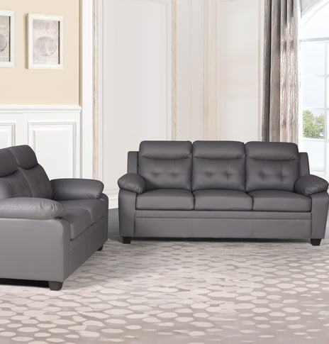 Clara 3+2 Seater Sofa Set, Black & Grey PU Leather, Modern Living Room Couch Set, Comfortable High-Back Design
