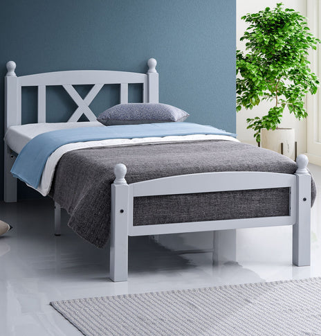 Diva Wooden single and double Bed Frame with Metal Base in gray color