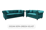 7Star Ocean Chesterfield Style Sofa Set 3+2 Seater Armchair  In Velvet , Faux Leather In Various Colours