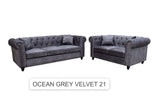7Star Ocean Chesterfield Style Sofa Set 3+2 Seater Armchair  In Velvet , Faux Leather In Various Colours