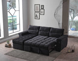 7star Cansas Corner Sofa bed in Black, Grey or Blue In  fabric Foldout Sofabed with Ottoman Storage