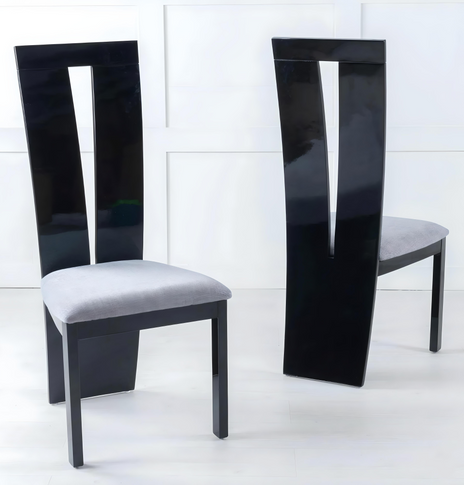 Verbier 2Pc Modern High Back Stylish Dining Chair, Grey Fabric, High Gloss Wood