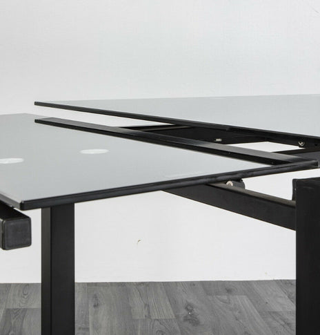 7star Extending Black Tempered Glass Dining Table with 4 Chairs Faux Leather