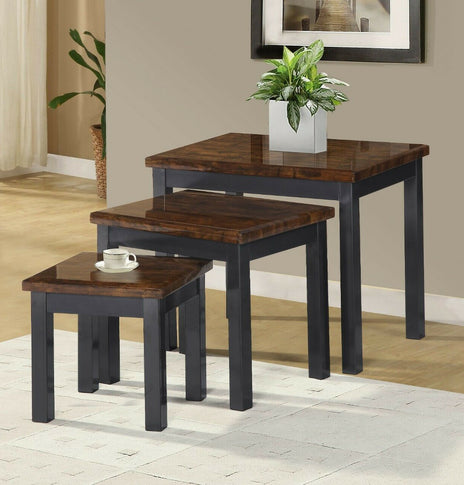 Juego de 3 mesas nido 7star Rumy efecto mármol de alto brillo en marrón oscuro, gris y negro carbón