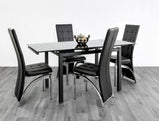 7star Extending Black Tempered Glass Dining Table with 4 Chairs Faux Leather