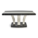 Mesa de comedor de MDF efecto mármol con 6 sillas en blanco y negro, negro completo, marrón