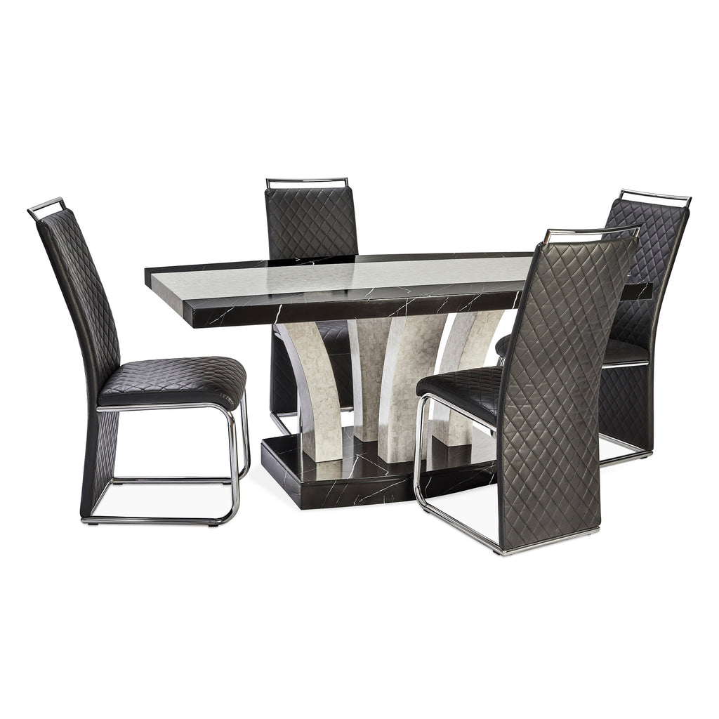 Marble Effect MDF Dining Table with 6 chairs in Black white Full black Brown