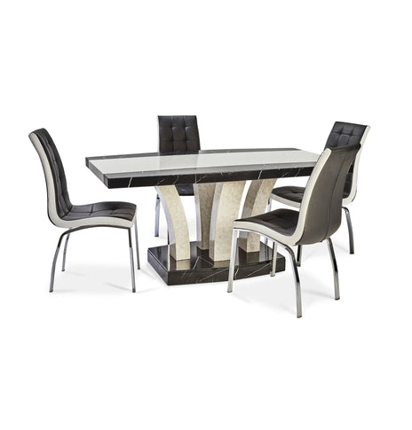 Marble Effect MDF Dining Table with 6 chairs in Black-white, Full black, Brown