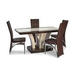 Mesa de comedor de MDF efecto mármol con 6 sillas en blanco y negro, negro completo, marrón