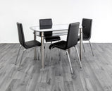 7Star Glass Dining Table with Shelf and 4 Faux Leather with Chrome Frame, Affordable Budget Dining Sets