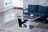 Eagle High Gloss Wood Dining & Coffee Table With Glass top/bottom Black-white or Grey-white glass stainless steel base