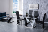 Eagle High Gloss Wood Dining & Coffee Table With Glass top/bottom Black-white or Grey-white glass stainless steel base