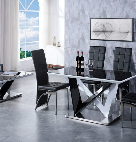 Eagle High Gloss Wood Dining & Coffee Table With Glass top/bottom Black-white or Grey-white glass stainless steel base
