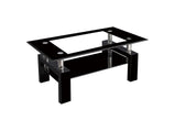 Mesa de centro de vidrio negro Patas de metal y estante inferior negro Muebles Venta