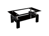 Glass Coffee table black Metal legs and Black Bottom shelf Furniture Sale