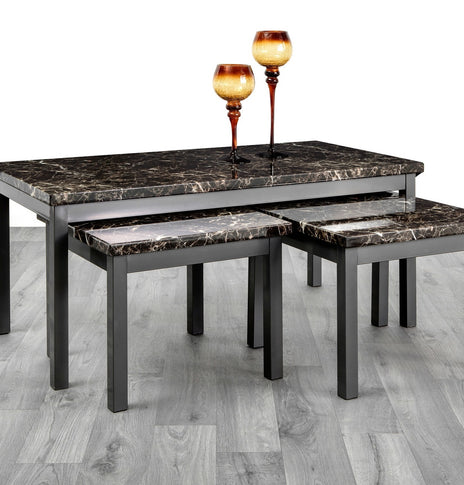 7star Lucy (2+1) Nest Of Tables Juego de mesa de centro de madera MDF efecto mármol en negro, wengué y gris.
