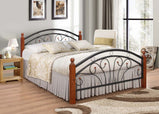 Ps102-Metal Frame Bed with Wooden Legs- Dirty Oak and White