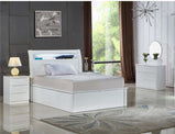 LED White Rugby Danny Bed High Gloss Luxury With Storage Ottoman Bed in Double and King