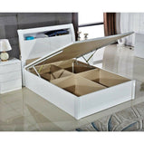 LED White Rugby Danny Bed High Gloss Luxury With Storage Ottoman Bed in Double and King