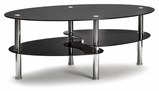 7Star Glass Oval Coffee Table with Mirrored Finish Chrome legs with Bottom Shelf