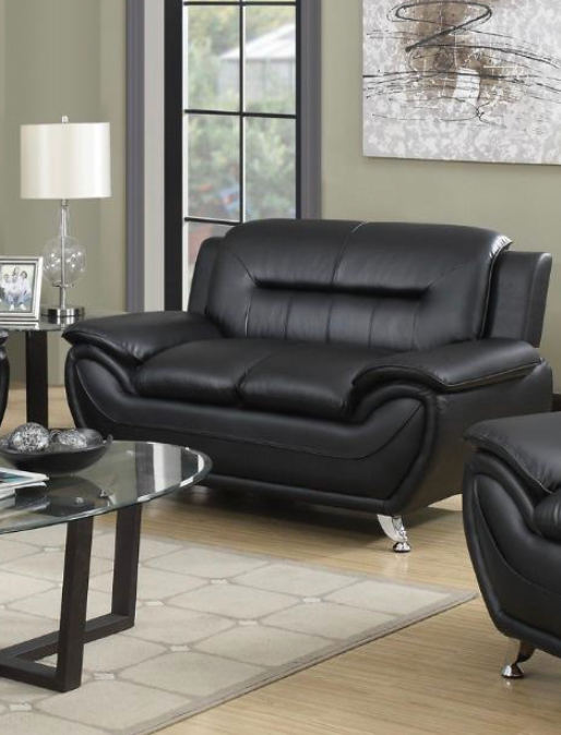 Black leather sofa cheap with silver legs