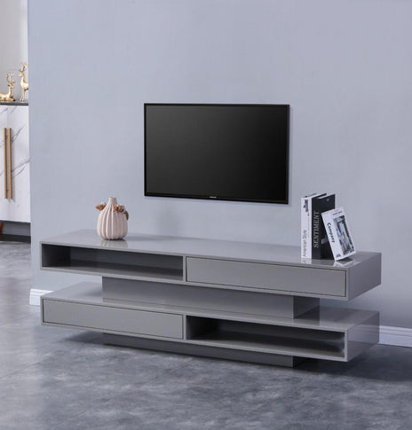 Mueble de TV 7star Mercury MDF de madera de alto brillo con 2 estantes abiertos y 2 cajones de gran capacidad