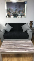 7star Pelin Sofa bed in Black/grey or brown/cream 3 seater and 2 seater fabric Sofabed with 2 free cushions.